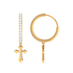 Certified Diamond Cross Drop Hoop Earrings