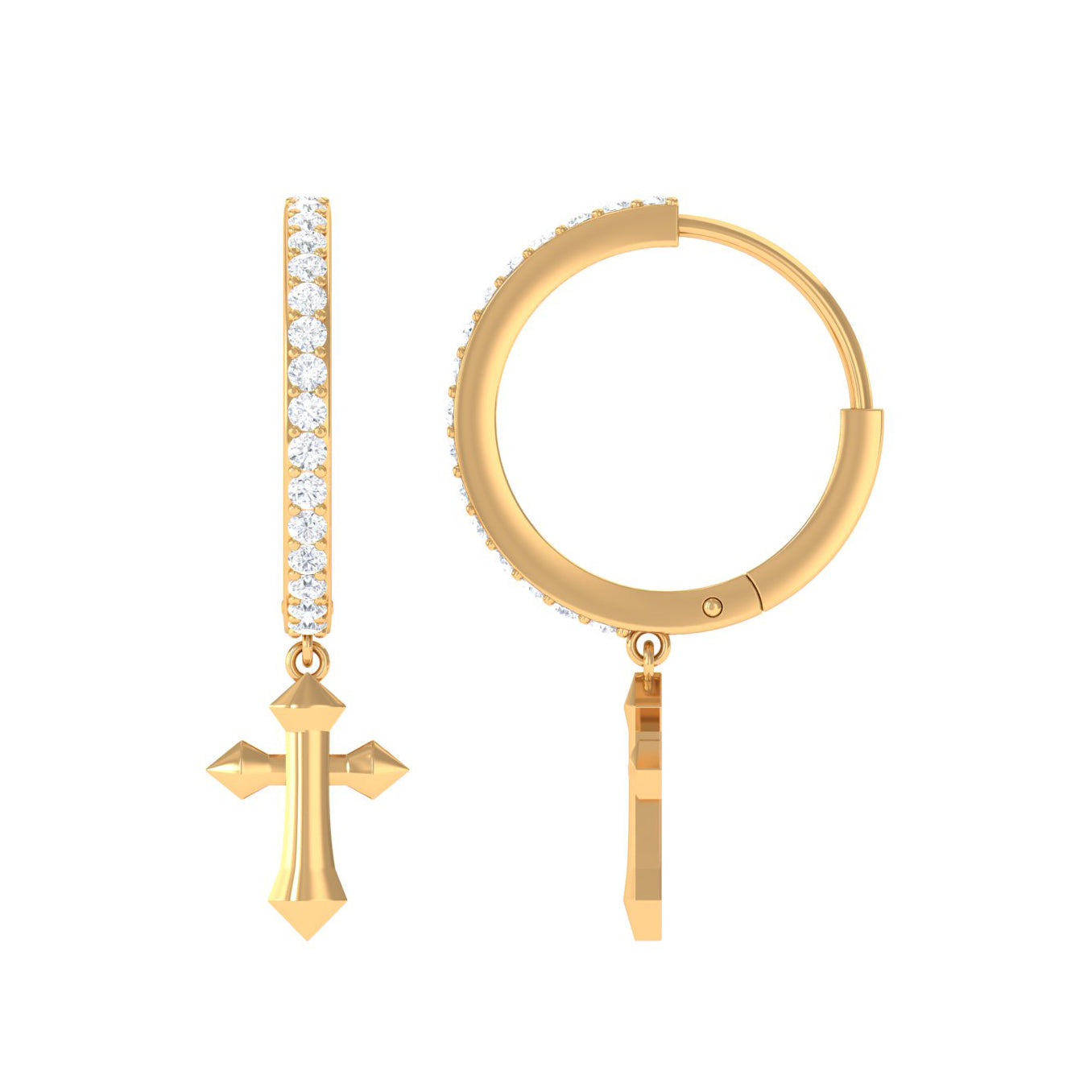 Certified Diamond Cross Drop Hoop Earrings