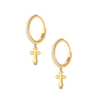 Certified Diamond Cross Drop Hoop Earrings