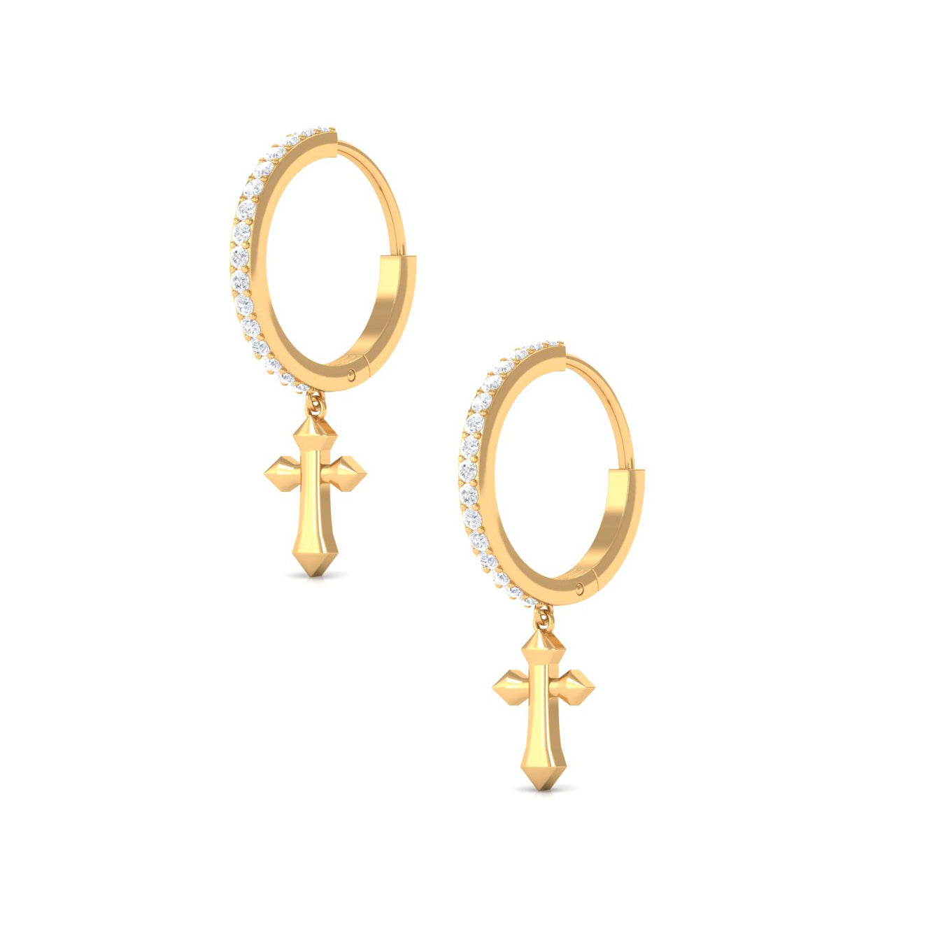 Certified Diamond Cross Drop Hoop Earrings