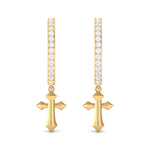 Certified Diamond Cross Drop Hoop Earrings