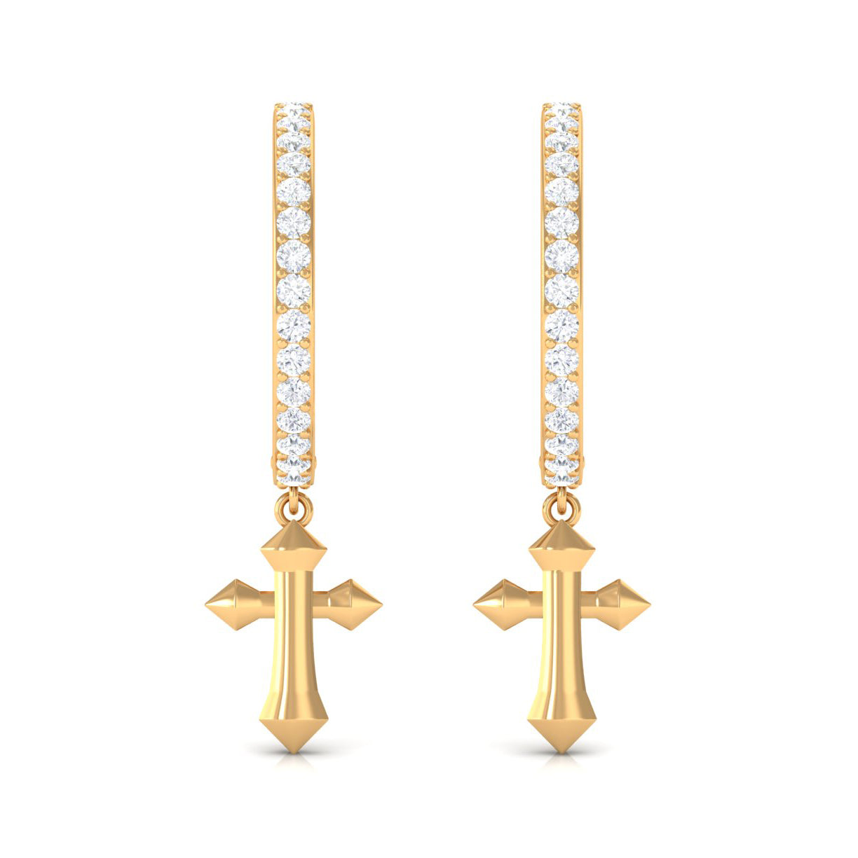 Certified Diamond Cross Drop Hoop Earrings