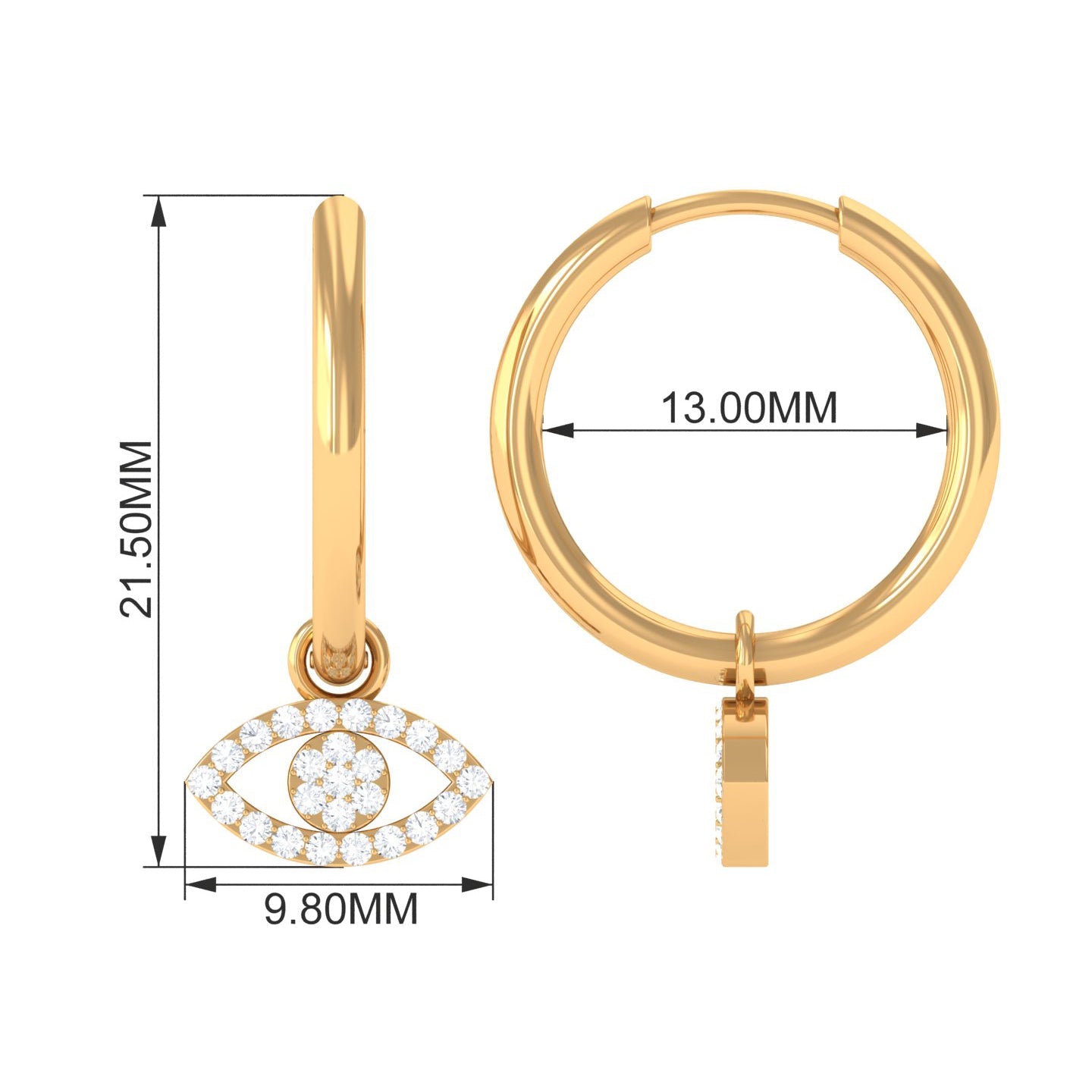 Natural Diamond Evil Eye Drop Hoop Earrings