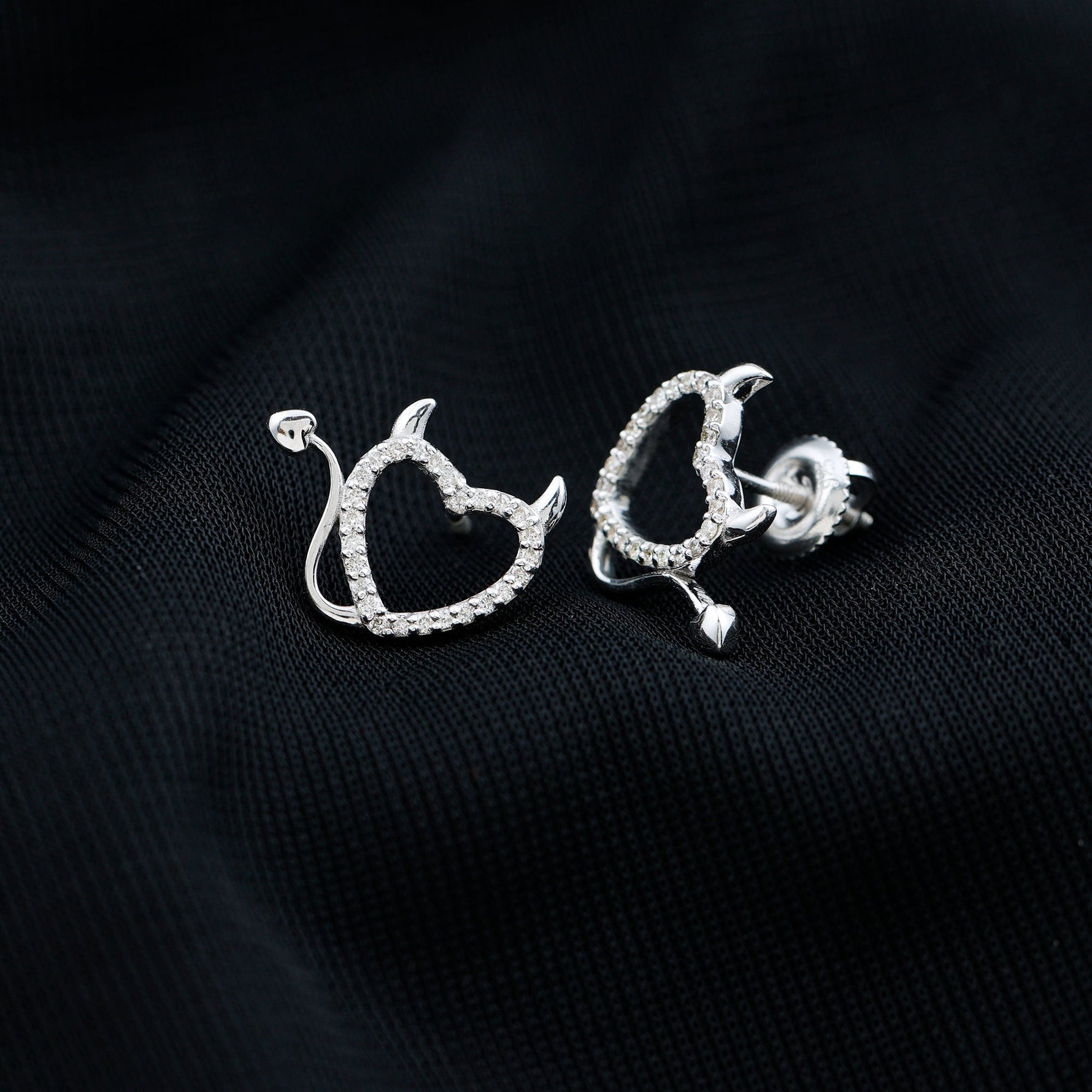 Round Diamond Devil Heart Earrings