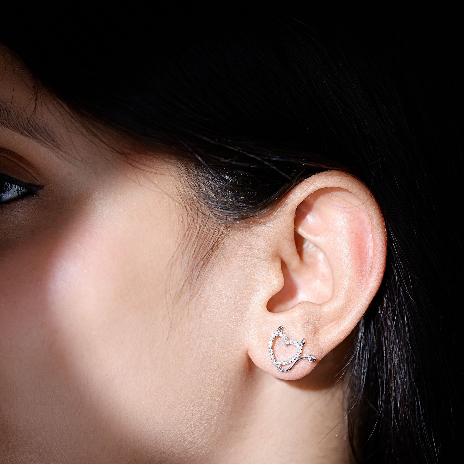 Round Diamond Devil Heart Earrings