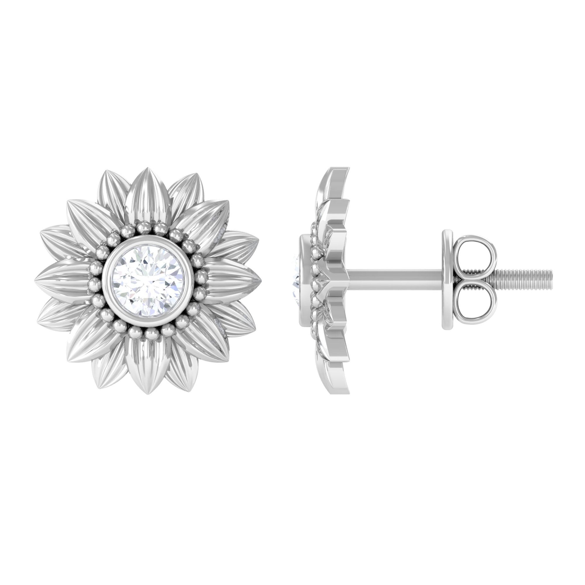 Diamond Sunflower Stud Earrings For Her