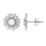 Diamond Sunflower Stud Earrings For Her