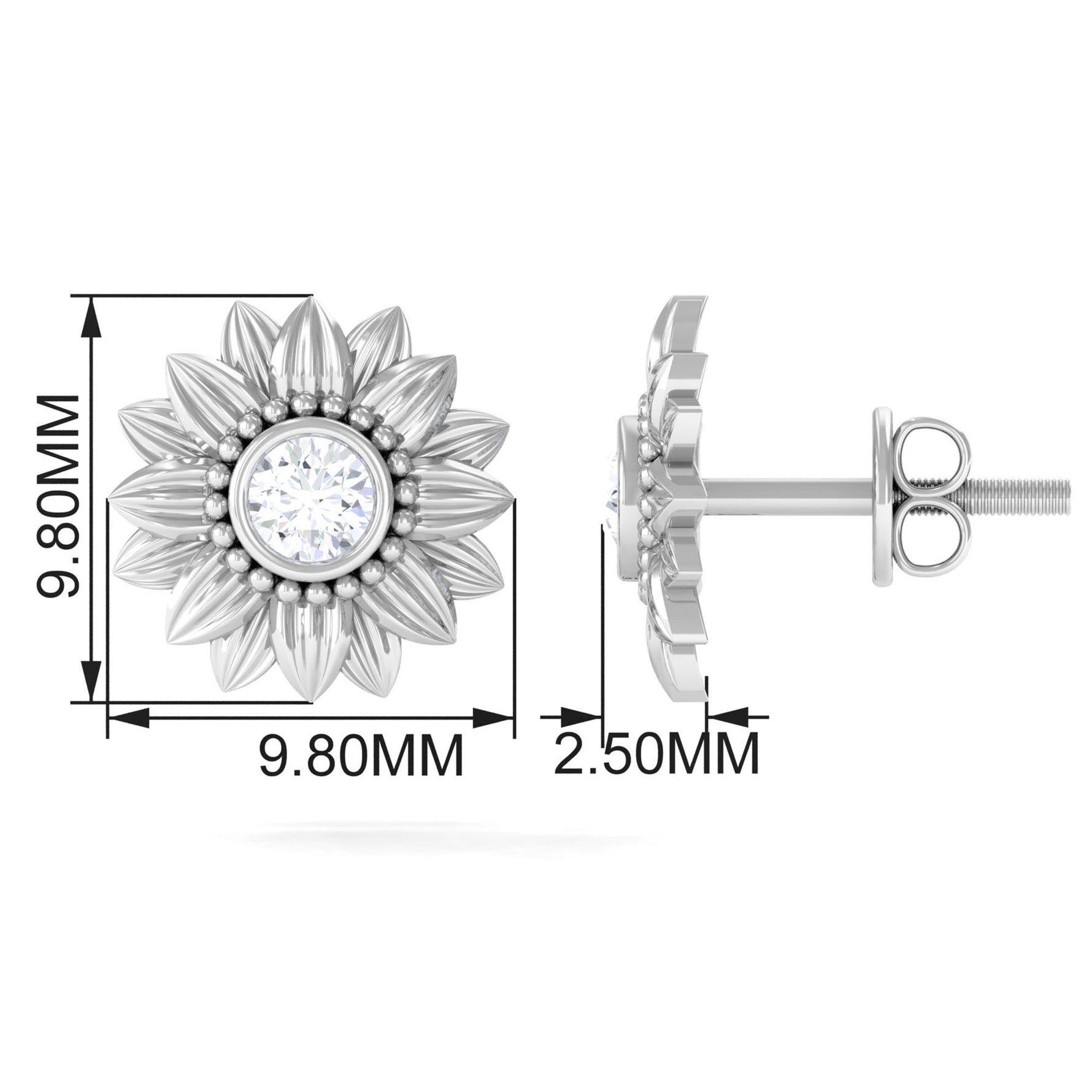 Diamond Sunflower Stud Earrings For Her