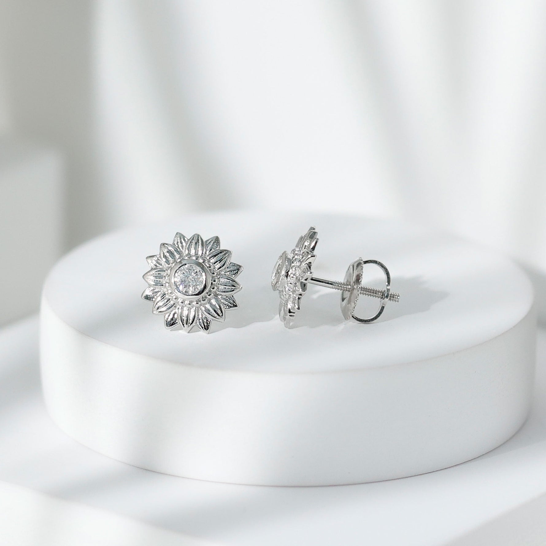 Diamond Sunflower Stud Earrings For Her