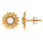 Diamond Sunflower Stud Earrings For Her
