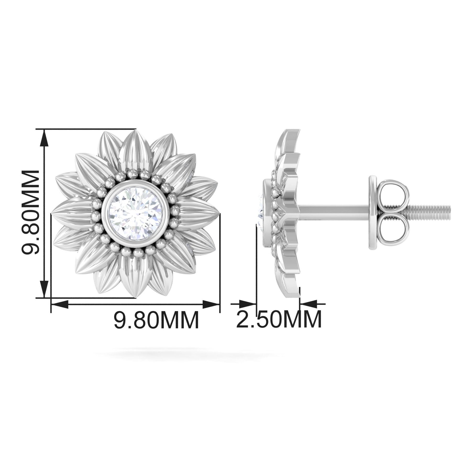 Diamond Sunflower Stud Earrings For Her
