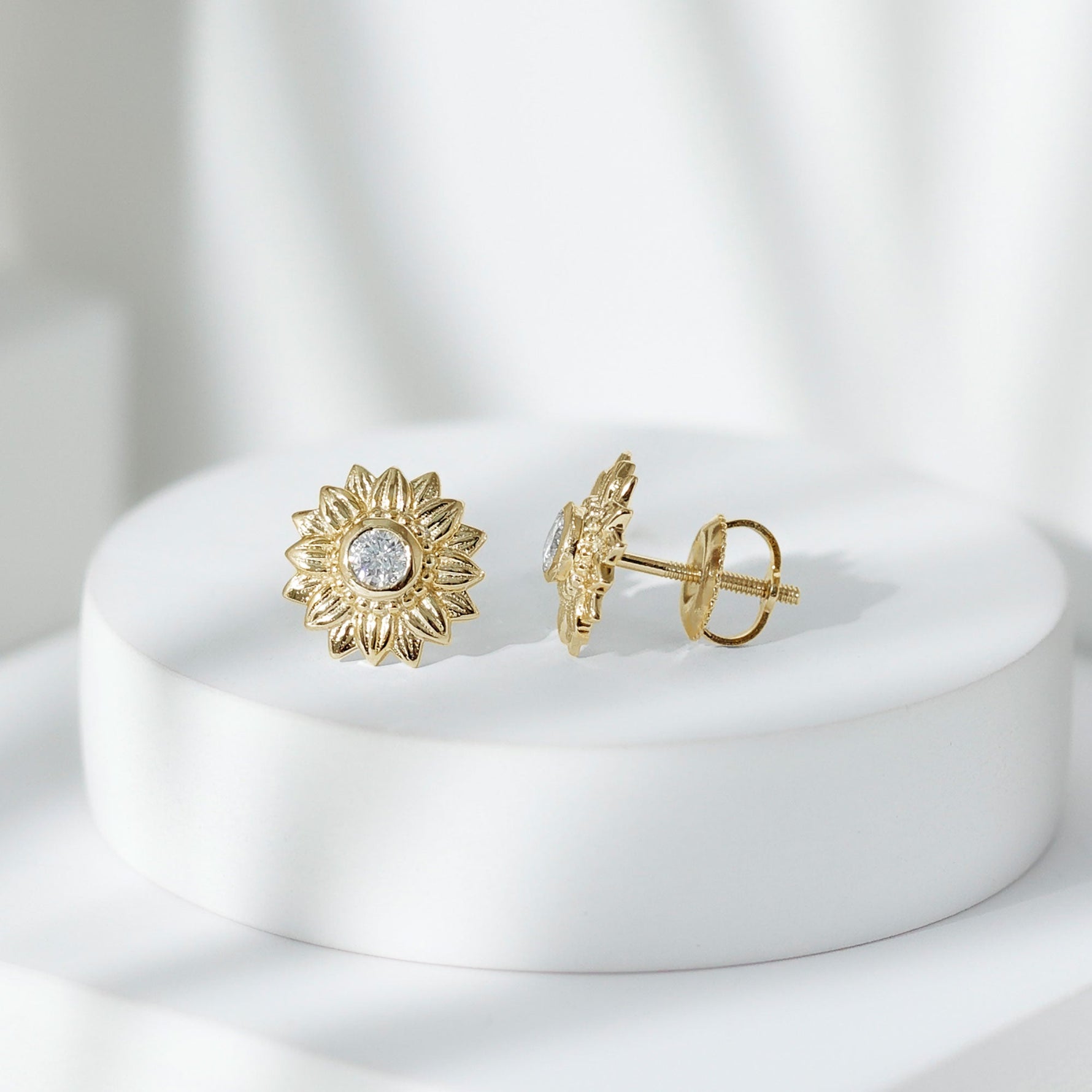 Diamond Sunflower Stud Earrings For Her