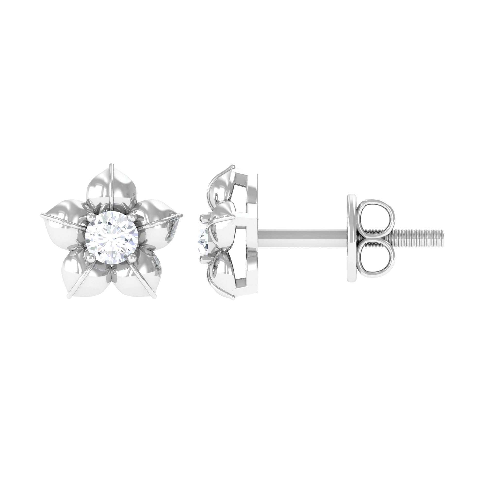 Diamond Flower Petal Stud Earrings in Prong Setting