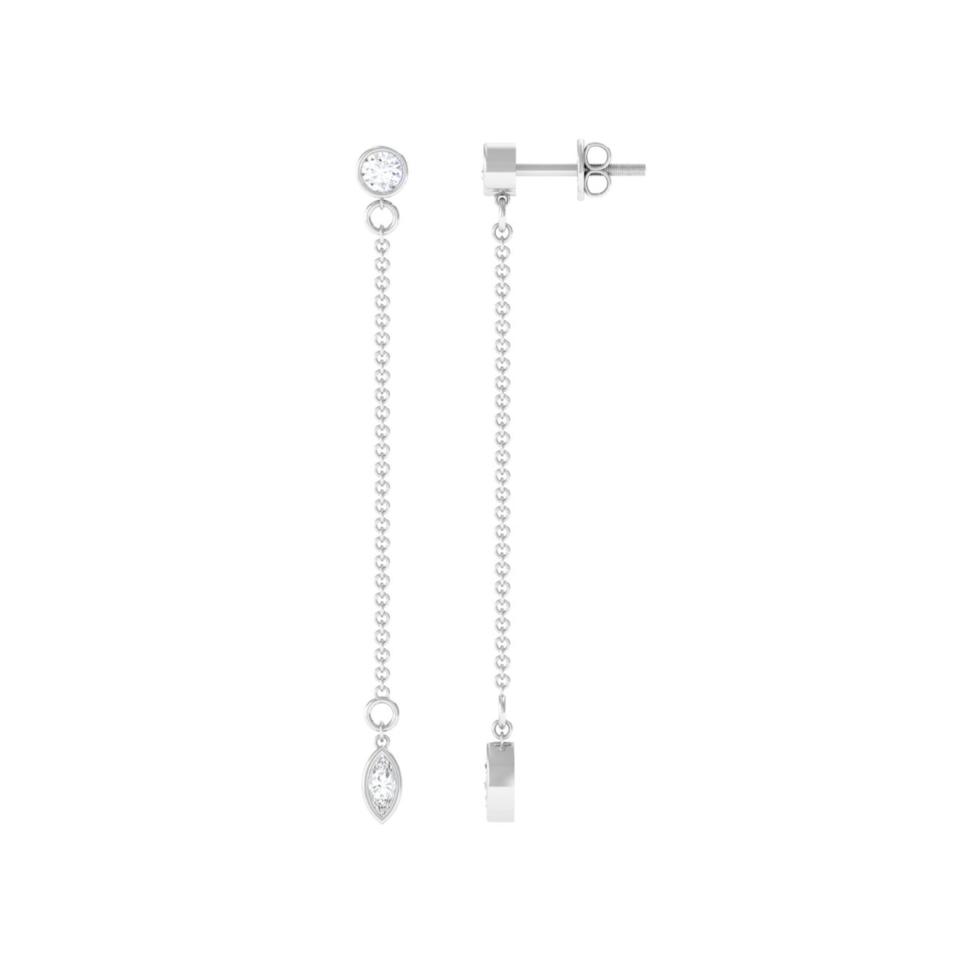 Certified Diamond Dangle Chain Earrings in Bezel Setting