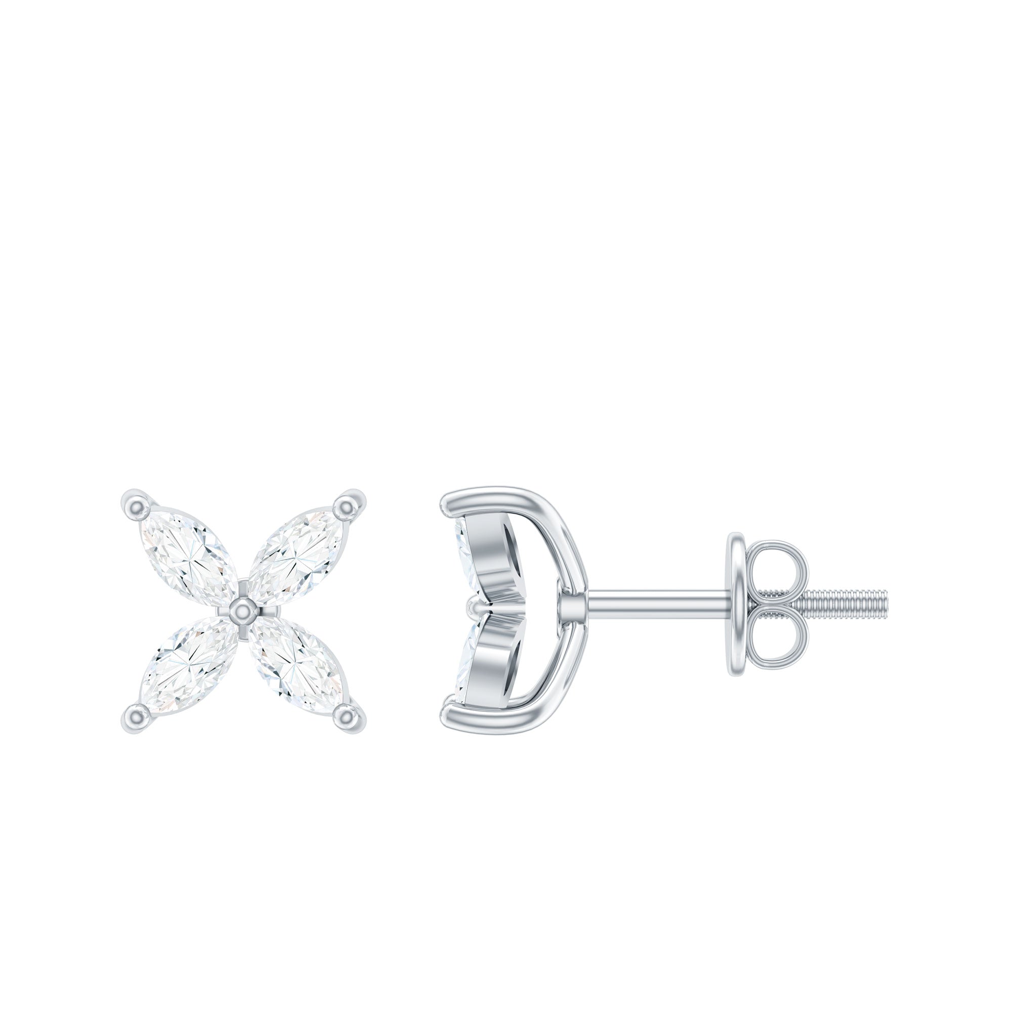 Marquise Shape Moissanite Flower Stud Earrings