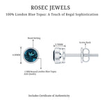 1.25 CT Bezel Set Round London Blue Topaz Solitaire Stud Earrings