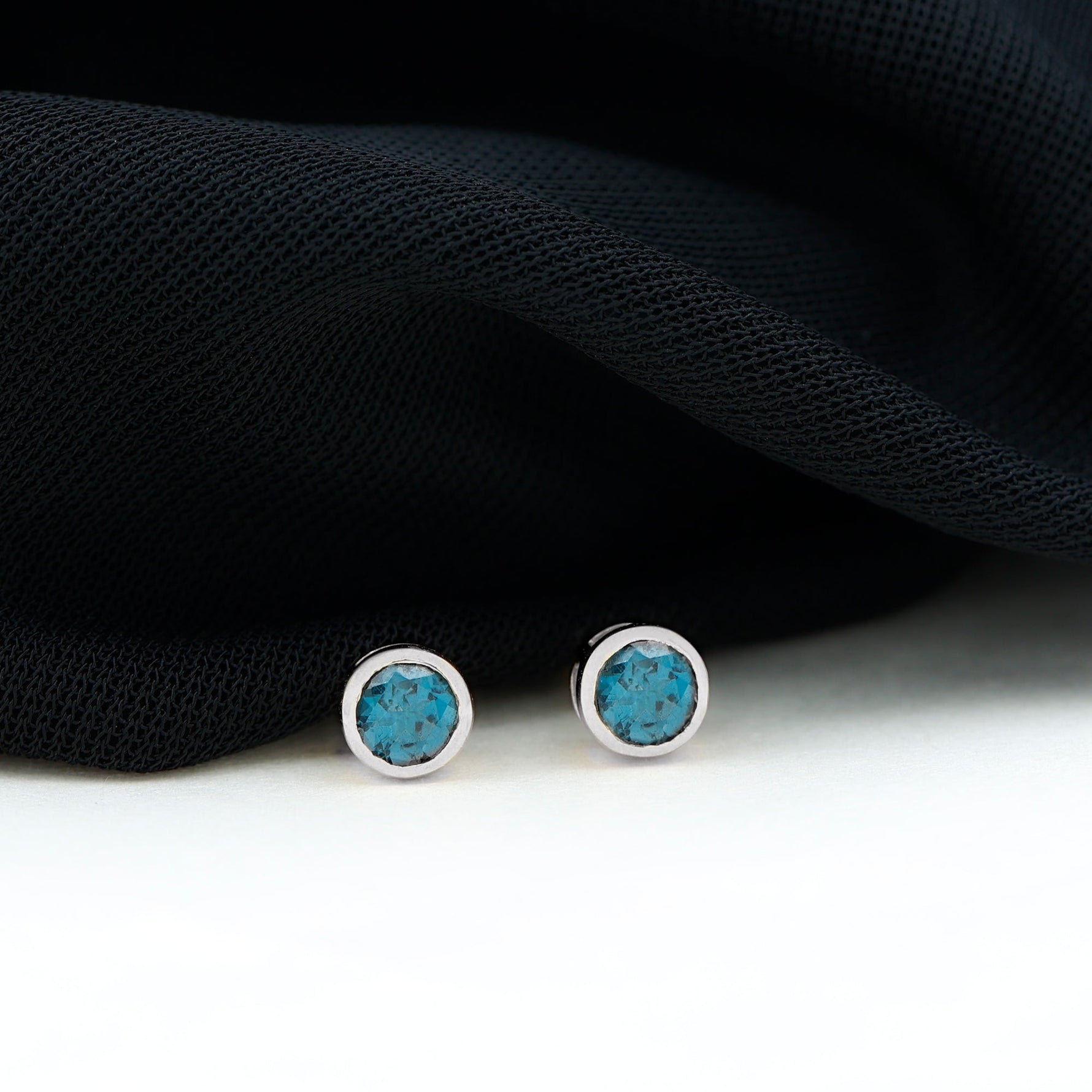 1.25 CT Bezel Set Round London Blue Topaz Solitaire Stud Earrings