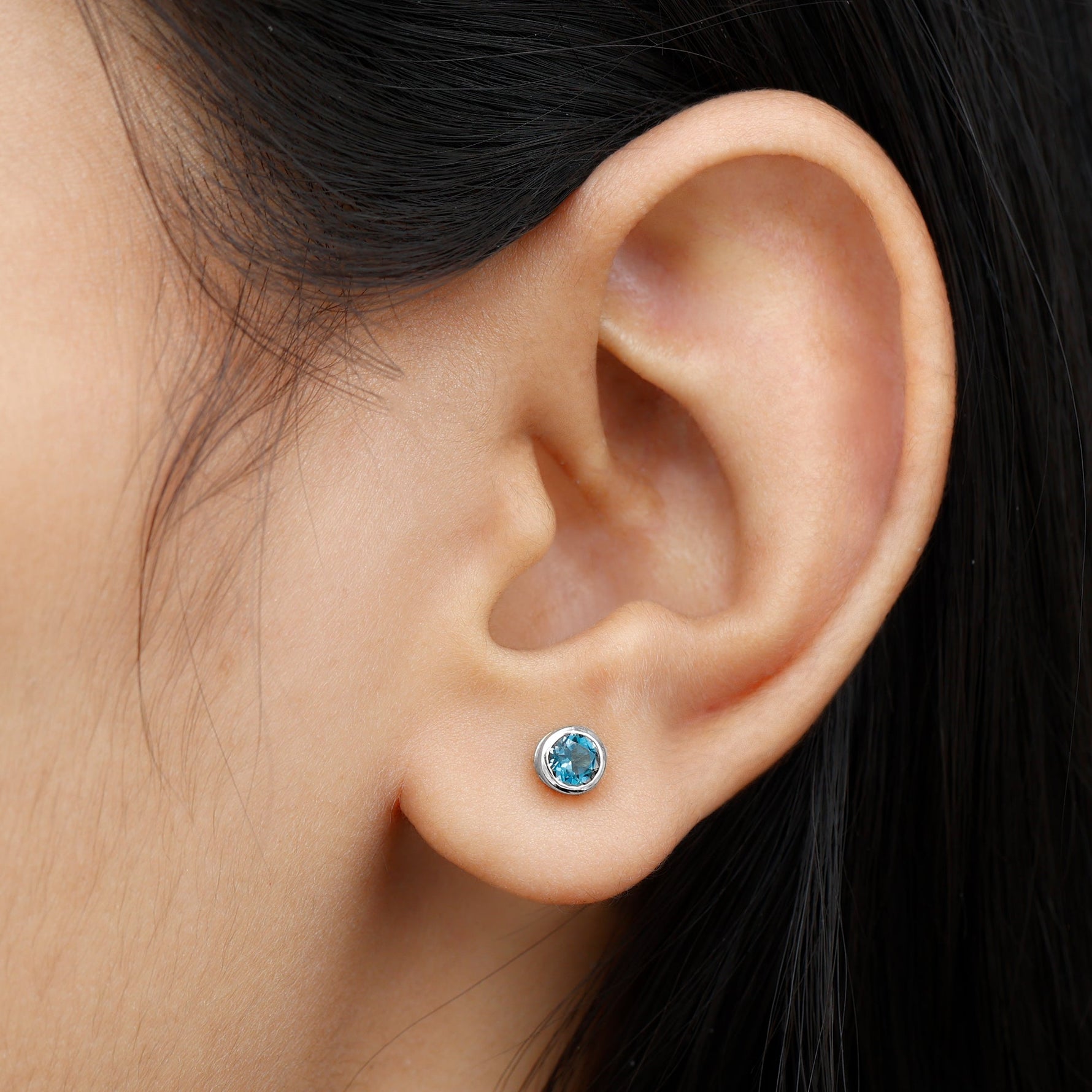 1.25 CT Bezel Set Round London Blue Topaz Solitaire Stud Earrings