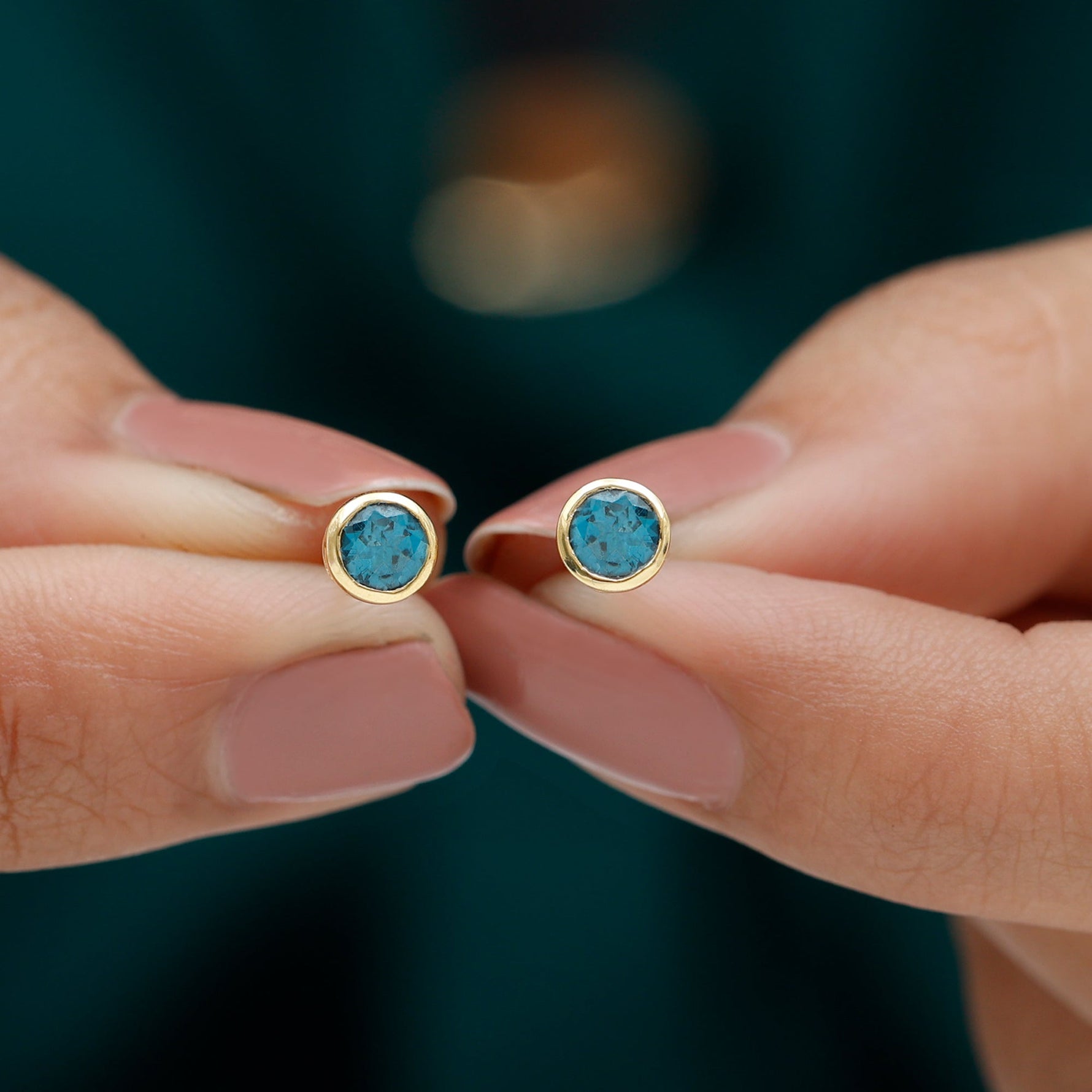 1.25 CT Bezel Set Round London Blue Topaz Solitaire Stud Earrings