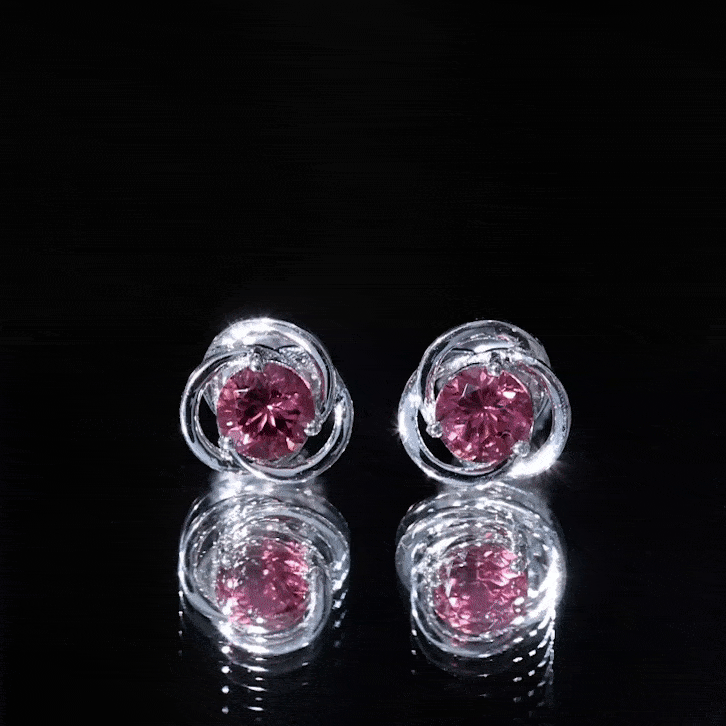 1 CT Solitaire Pink Tourmaline and Gold Swirl Stud Earrings