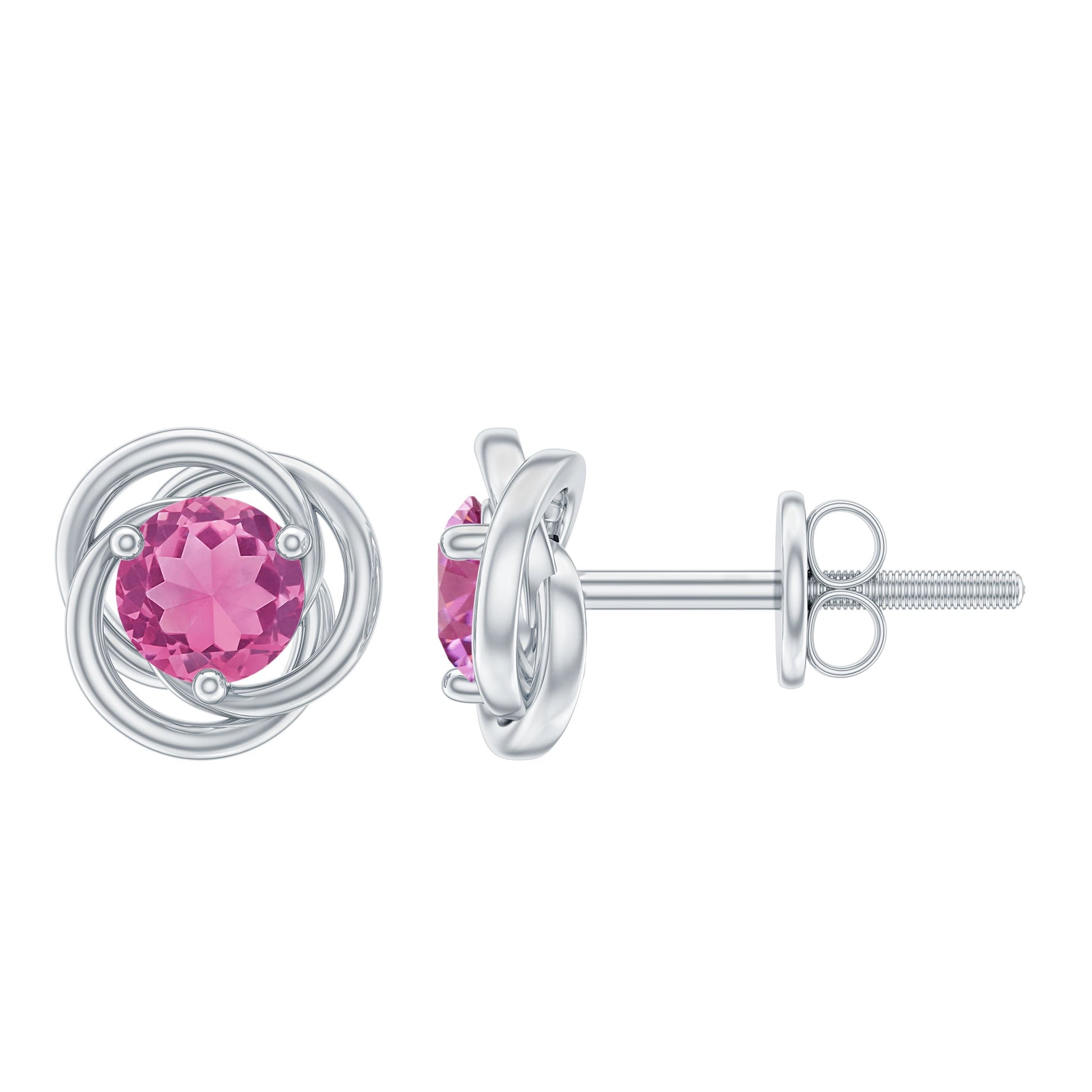 1 CT Solitaire Pink Tourmaline and Gold Swirl Stud Earrings