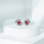 1 CT Solitaire Pink Tourmaline and Gold Swirl Stud Earrings