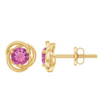 1 CT Solitaire Pink Tourmaline and Gold Swirl Stud Earrings
