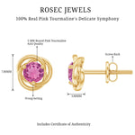 1 CT Solitaire Pink Tourmaline and Gold Swirl Stud Earrings