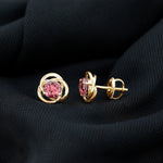 1 CT Solitaire Pink Tourmaline and Gold Swirl Stud Earrings