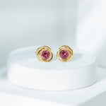 1 CT Solitaire Pink Tourmaline and Gold Swirl Stud Earrings