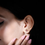 1 CT Solitaire Pink Tourmaline and Gold Swirl Stud Earrings