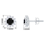1.25 CT Black Spinel and Diamond Classic Halo Stud Earrings in Prong Setting