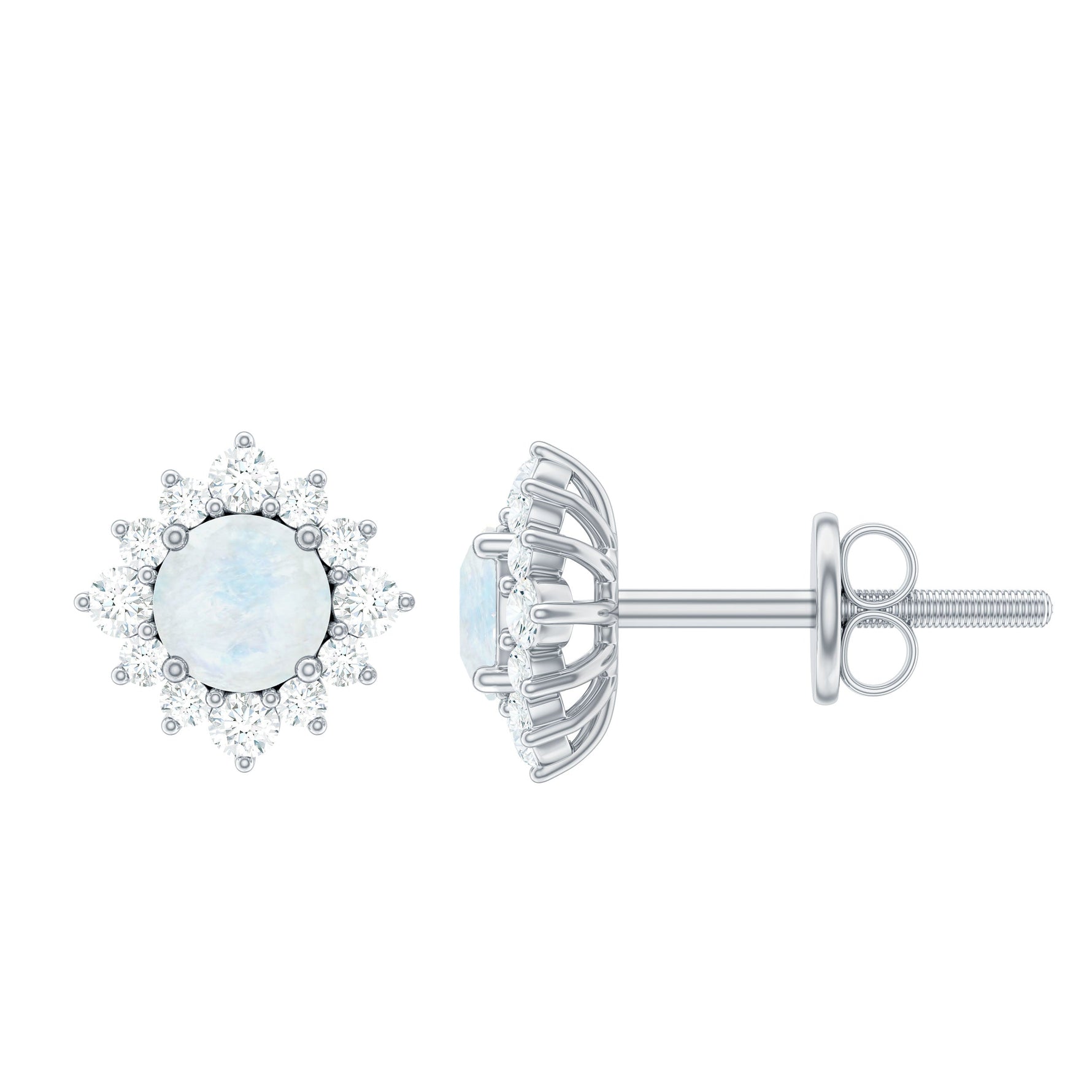 1.25 CT Classic Moonstone Stud Earrings with Diamond Halo