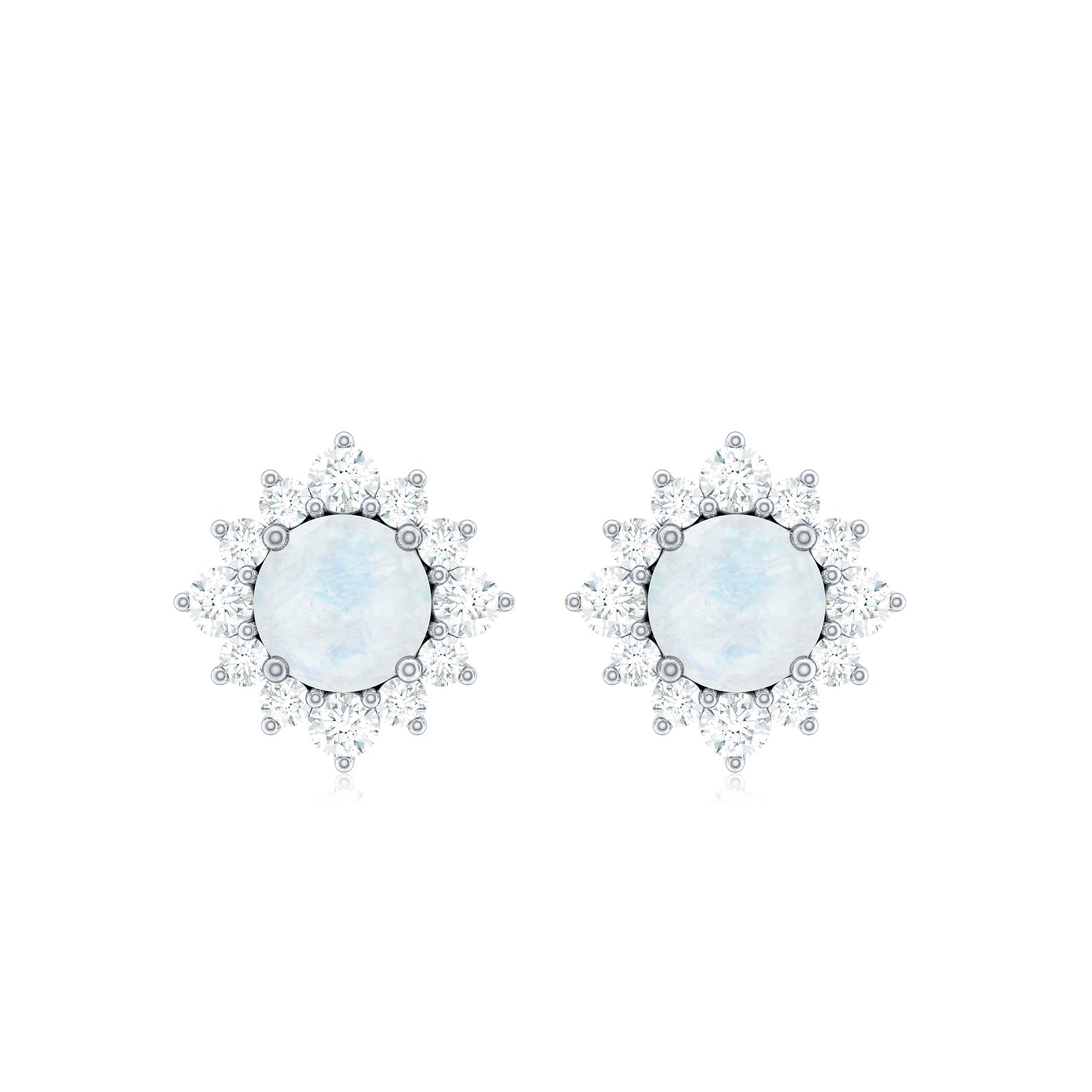 1.25 CT Classic Moonstone Stud Earrings with Diamond Halo