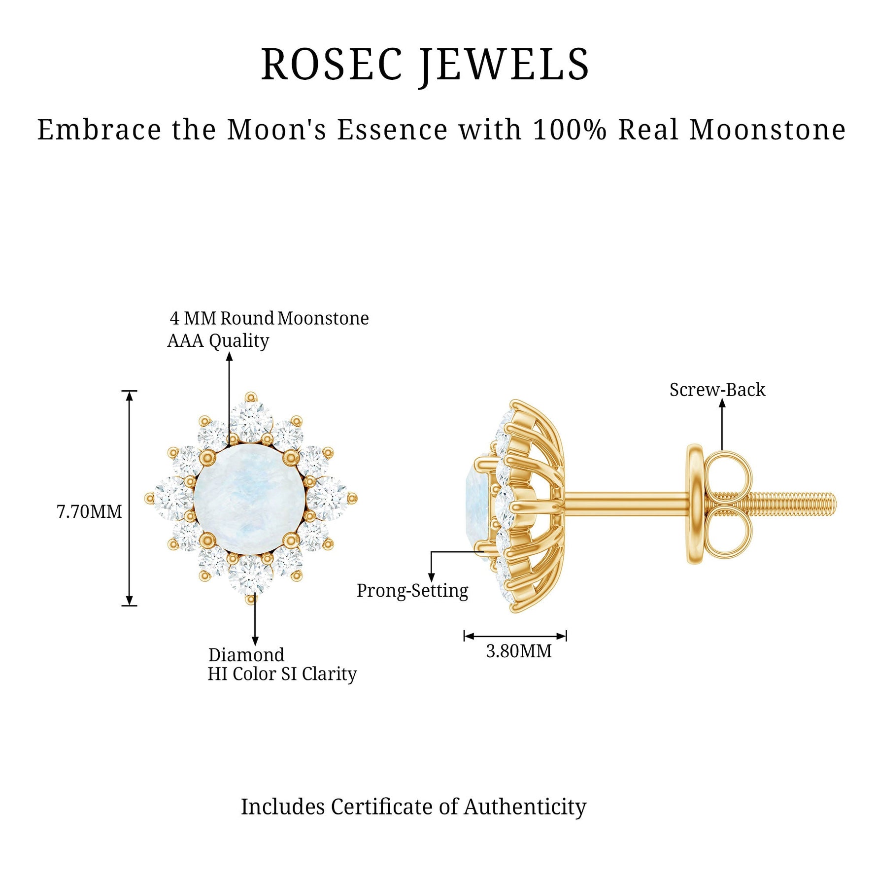 1.25 CT Classic Moonstone Stud Earrings with Diamond Halo