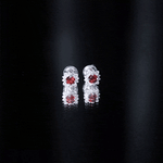 1.25 CT Classic Garnet Stud Earrings with Diamond Halo