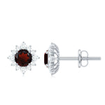 1.25 CT Classic Garnet Stud Earrings with Diamond Halo