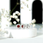 1.25 CT Classic Garnet Stud Earrings with Diamond Halo