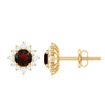 1.25 CT Classic Garnet Stud Earrings with Diamond Halo