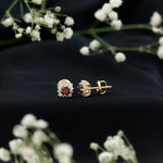 1.25 CT Classic Garnet Stud Earrings with Diamond Halo
