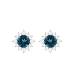 1.25 CT Classic London Blue Topaz Stud Earrings with Diamond Halo
