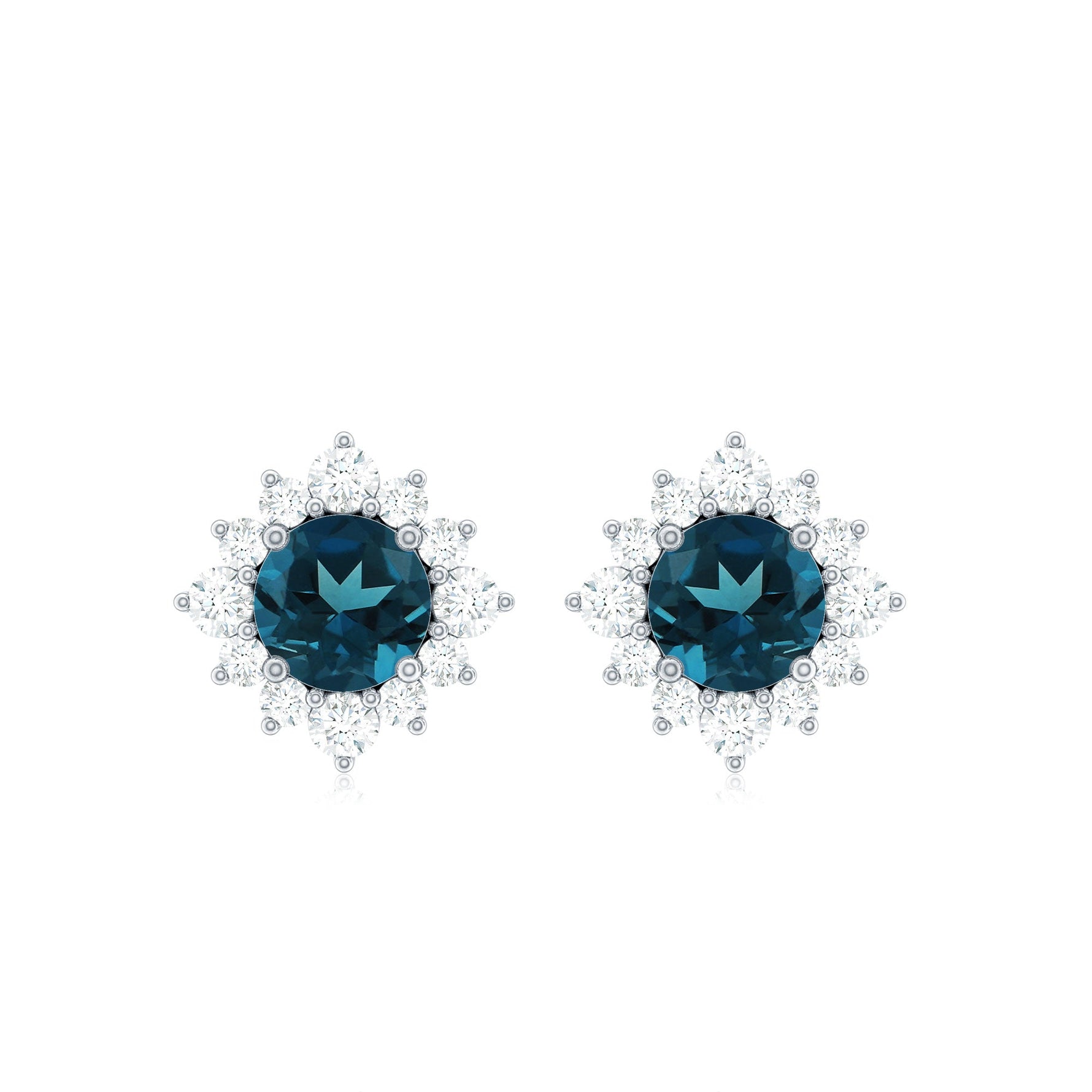 1.25 CT Classic London Blue Topaz Stud Earrings with Diamond Halo
