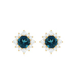 1.25 CT Classic London Blue Topaz Stud Earrings with Diamond Halo