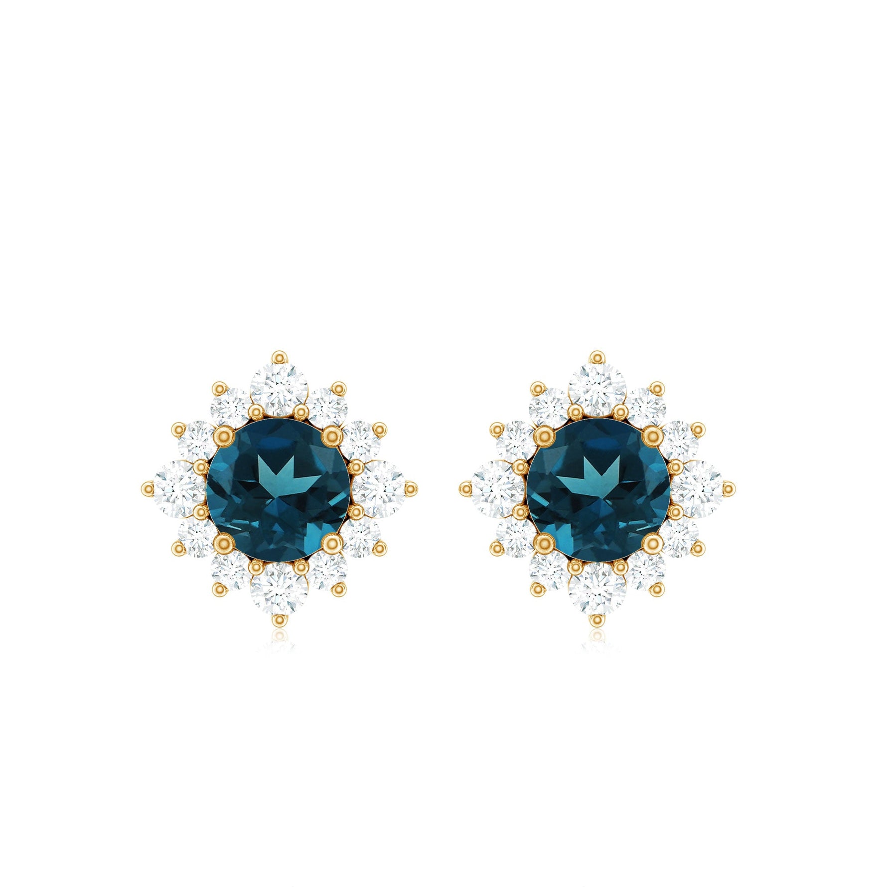 1.25 CT Classic London Blue Topaz Stud Earrings with Diamond Halo