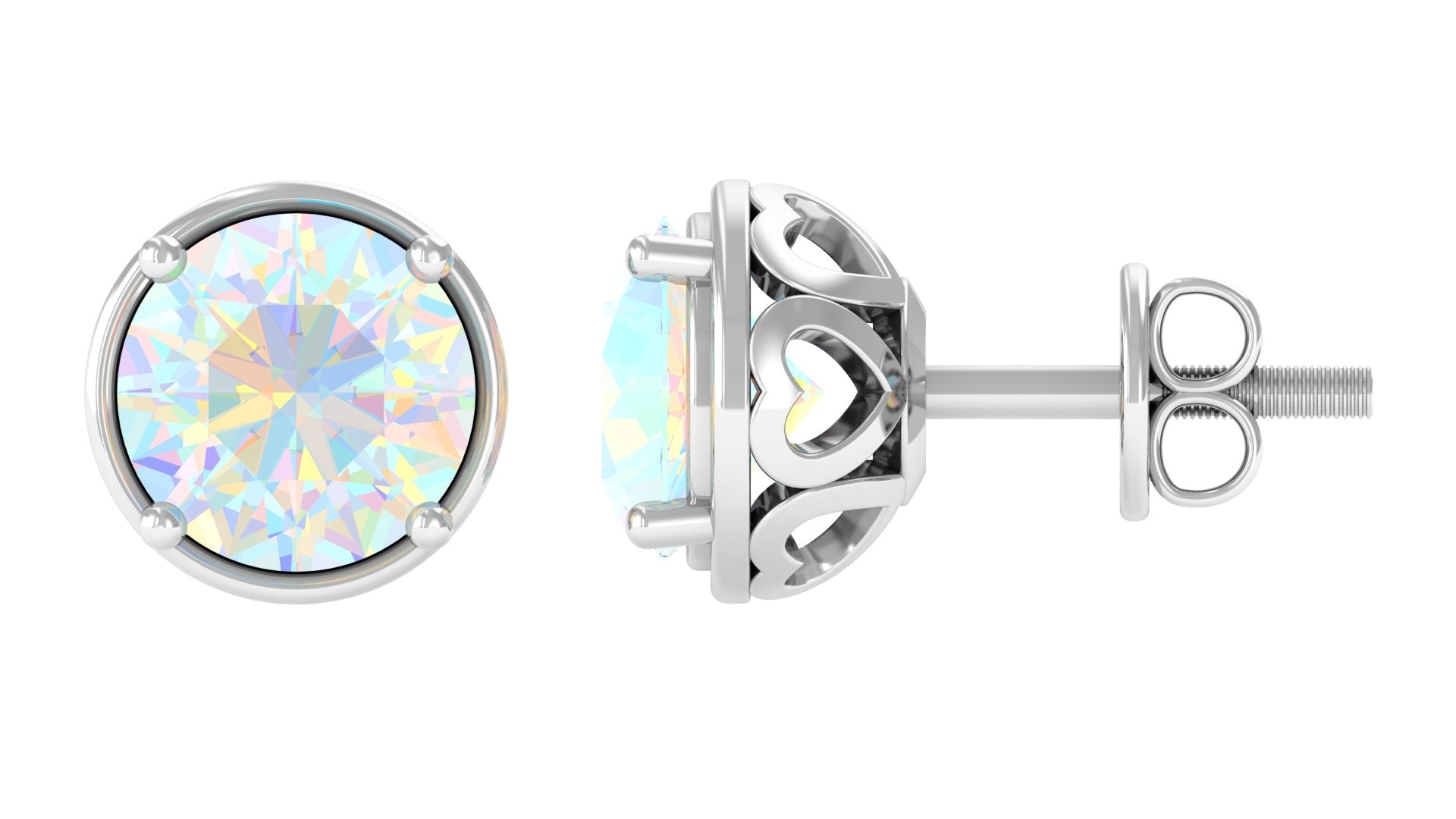 Ethiopian Opal Solitaire Stud Earrings with Screw Back