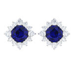 1.25 CT Blue Sapphire Solitaire Stud Earrings with Diamond Halo