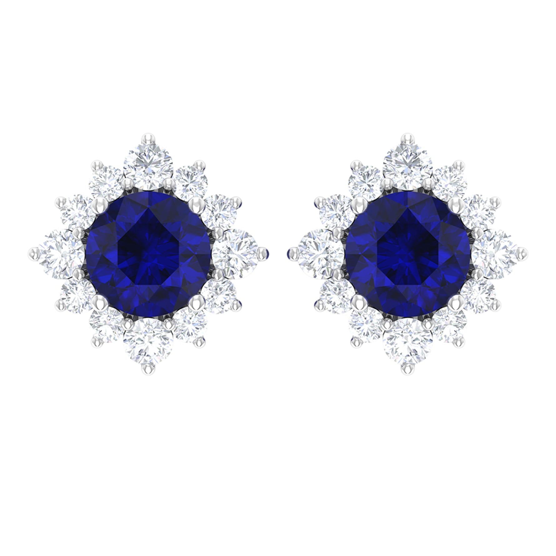 1.25 CT Blue Sapphire Solitaire Stud Earrings with Diamond Halo