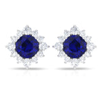 1.25 CT Blue Sapphire Solitaire Stud Earrings with Diamond Halo