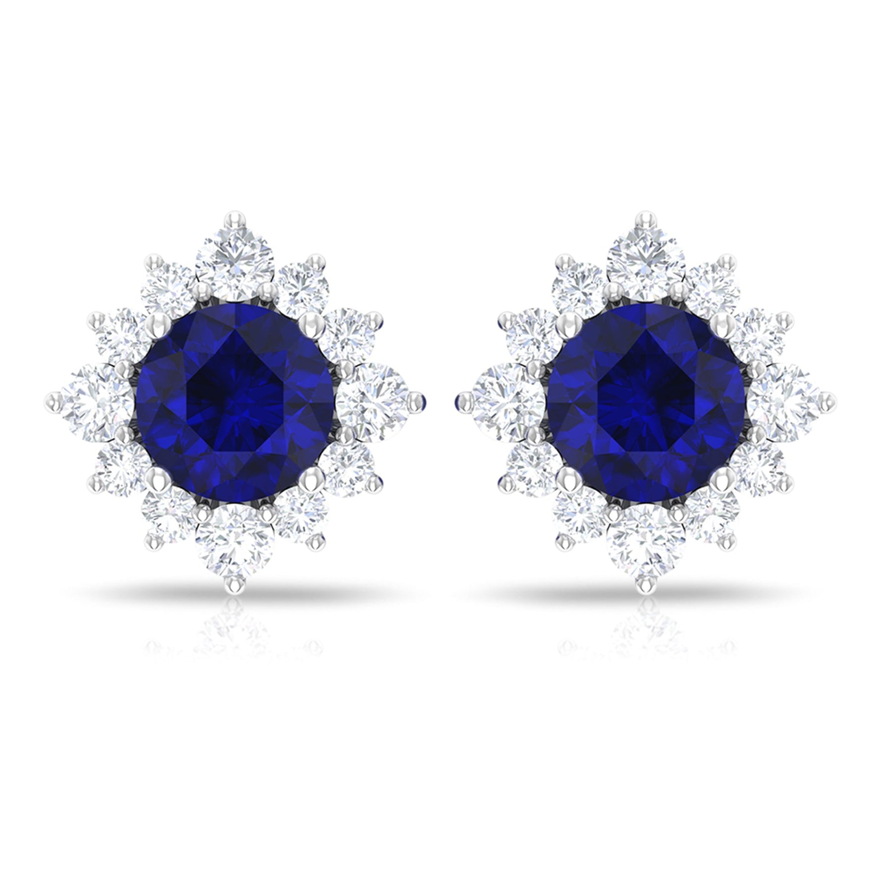 1.25 CT Blue Sapphire Solitaire Stud Earrings with Diamond Halo