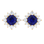 1.25 CT Blue Sapphire Solitaire Stud Earrings with Diamond Halo